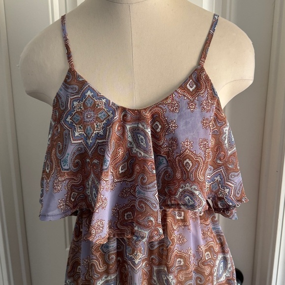 Altar’d State Small Maxi Dress ~ Geometric Ruffle Spaghetti Straps BOHO Party - Picture 3 of 6